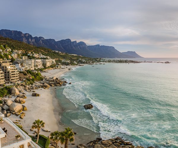 Cape Town's beaches in summer with Table Mountain & Twelve Apostles in the background