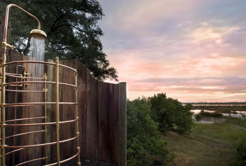 Today the Zarafa Dhow Suite is a stunning two-bedroom tented suite located on the private 130,000-hectare (320,000-acre) Selinda Reserve of northern Botswana. The 210 square meters (2,260 square foot) suite is on raised decking under flowing canvas. Entering through the wooden Lamu door, exclusivity takes on new meaning.
The Zarafa Dhow Suite is undoubtedly one of our most beautiful Great Plains Conservation Réserve Collection safari camps in Botswana. Zarafa means “the beloved one” or “the lovely one” in Arabic. The name comes from a giraffe presented to Charles X of France in 1826 by the Viceroy of Egypt. The giraffe was transported from Africa to France in a traditional Dhow.